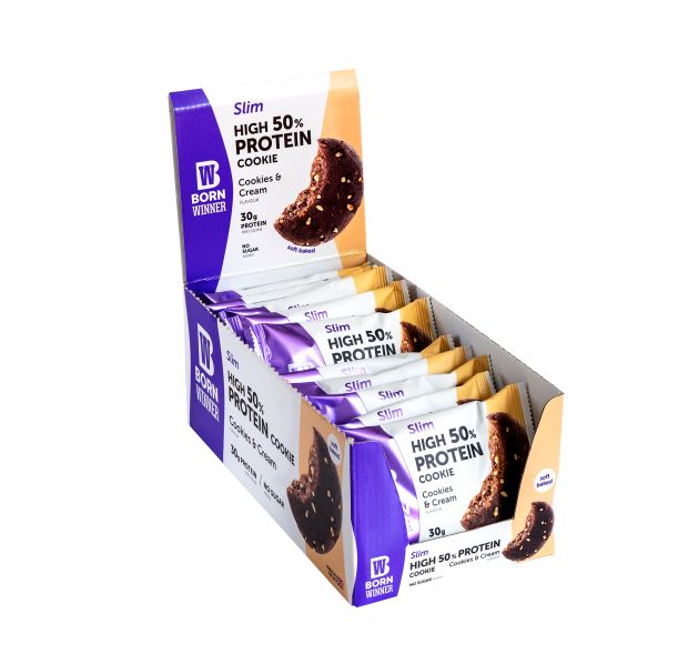 BORN WINNER Slim High 50% Protein Cookie Cookies &amp; Cream 12x60 гр