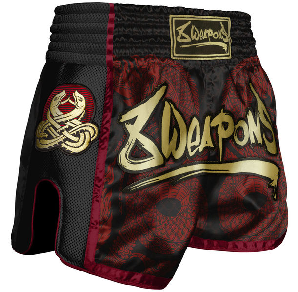 Шорти - 8 WEAPONS - Muay Thai Shorts - Sak Yant Naga Super Mesh - Black/Red