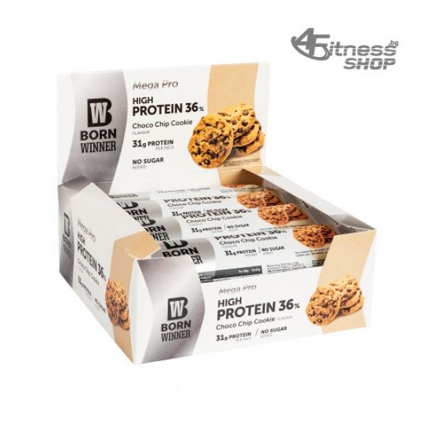 BORN WINNER Mega Pro High Protein Bar 36% Choco Chip Cookie 12x85 гр