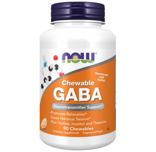 NOW Foods - GABA Chewable | with Taurine, Inositol & Theanine (45 дози)