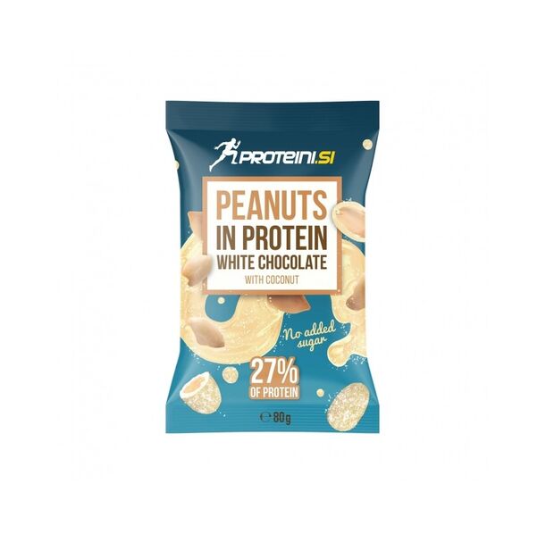 Proteini.SI Peanuts In Protein White Chocolate - Фъстъци В Протеинов Шоколад, Разфасовка 80g
